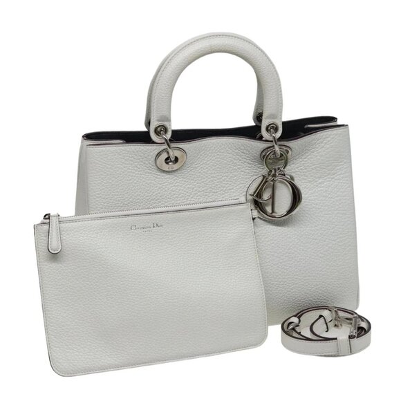Christian Dior Diorissimo Hand Bag Leather 2way White Auth am6412AV - Picture 1 of 15